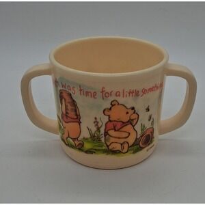 Vintage Disney Winnie the Pooh Double Handle Plastic Mug Cup Selandia Cream 3in